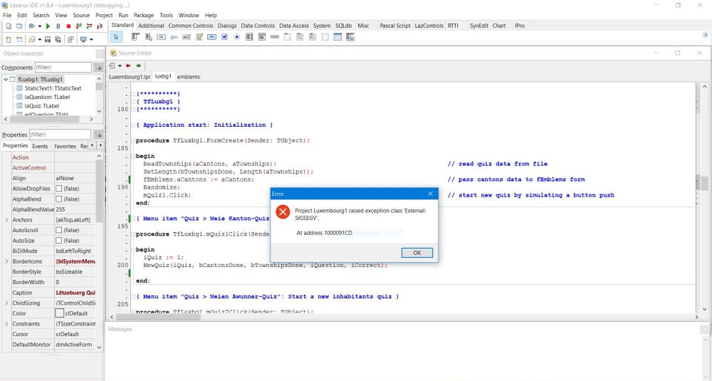 External error when passing data to a secondary form at program start-up