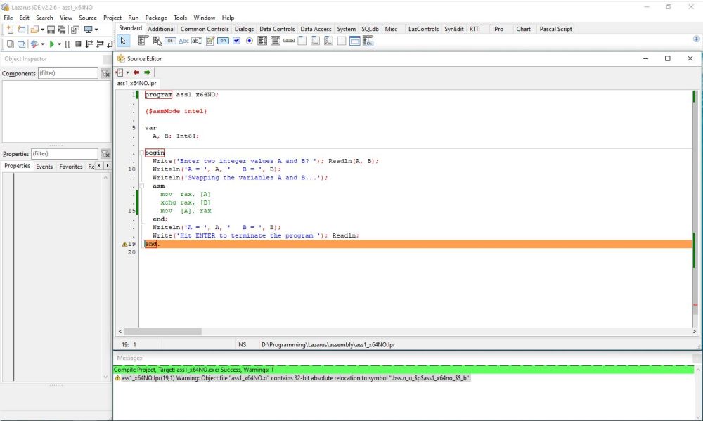 Free Pascal inline assembly: Absolute addressing issue with 64-bit code