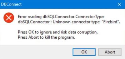 Simple Lazarus multiple connector-types database project: Error message if the connector type string has not been defined