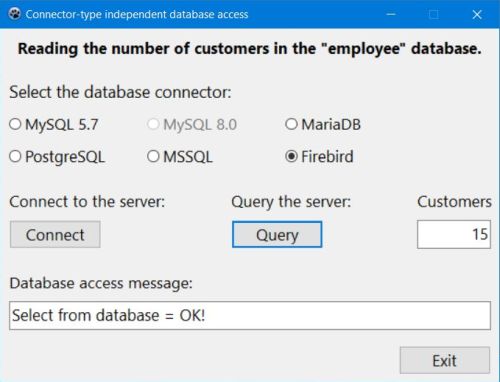 Simple Lazarus multiple connector-types database project: Successful connection to Firebird