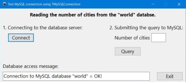 Lazarus database application: MySQL connection established
