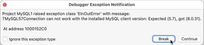 Running a Lazarus MySQL app on macOS - MySQL client incompatibility