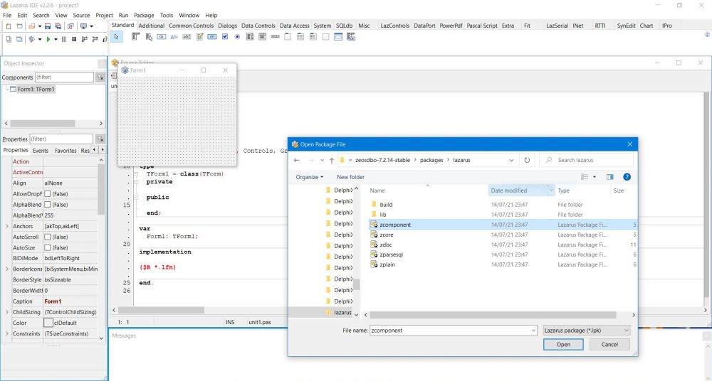 Zeos with Lazarus: Selecting the zcomponent package for installation