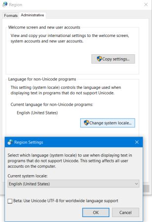 Windows System locale settings: Activating or not worldwide language support