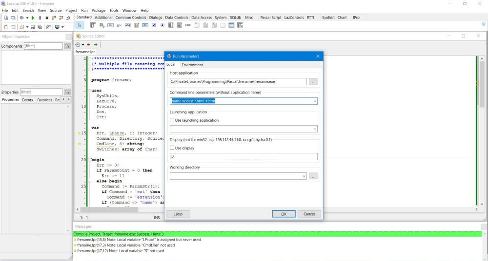 Specifying command line parameters in Lazarus [2]