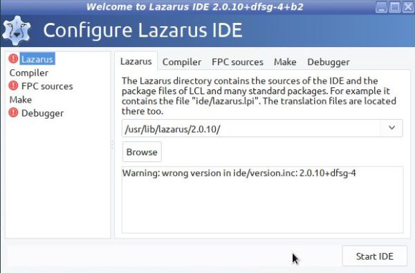 Lazarus/FPC on antiX: Problems with the IDE version, the FPC sources and the GNU debugger