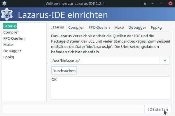 Installing Lazarus on Manjaro: The 'Configure Lazarus IDE' window