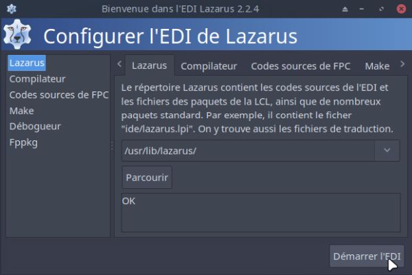 Installing Lazarus on ArcoLinux: The 'Configure Lazarus IDE' window