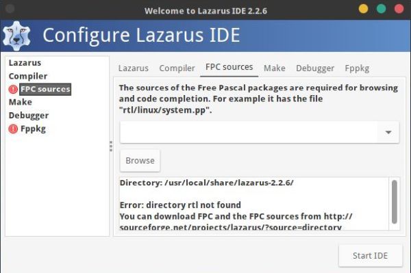 Installing Lazarus on GhostBSD: Configuration of the IDE - fpc sources not found and Fppkg problem