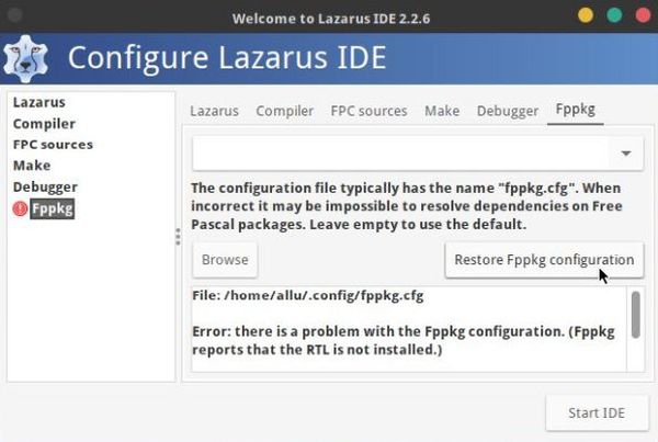 Installing Lazarus on GhostBSD: Configuration of the IDE - Restoring the Fppkg configuration [1]