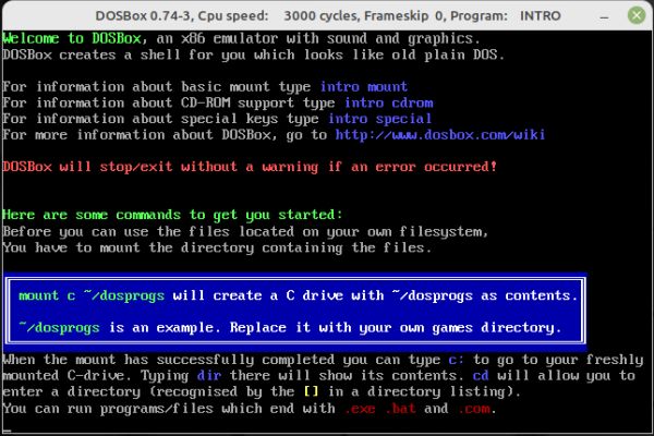 Linux Mint: DOSBox introduction help text