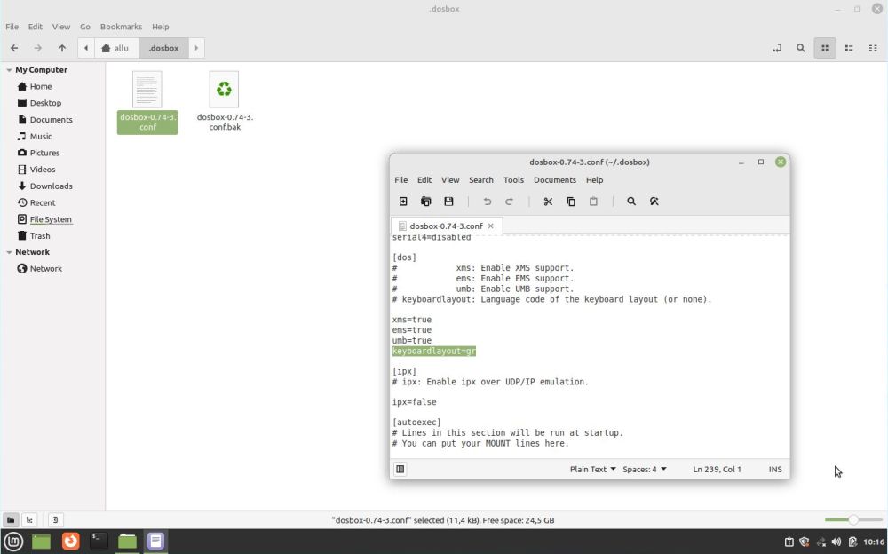 Linux Mint: Editing the DOSBox configuration file