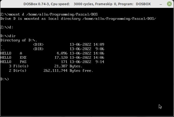 Linux Mint: Mounting the directory with the Free Pascal files in DOSBox