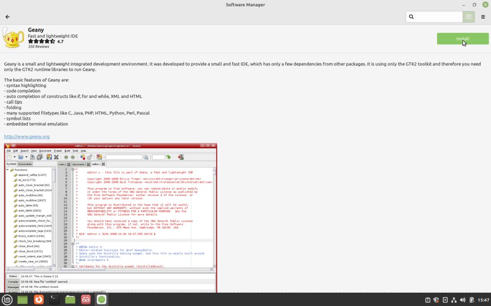 Linux Mint: Installing the Geany IDE using Software Manager