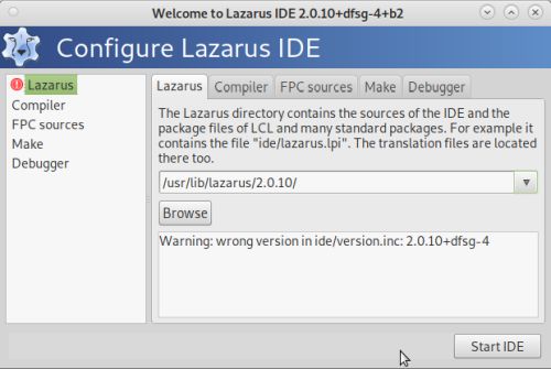 Lazarus/FPC on Debian: Wrong version of the IDE in include file