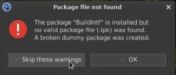 Lazarus/FPC on Peppermint OS: 'Package not found' warning message when starting the IDE