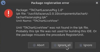 Lazarus/FPC on Peppermint OS: 'Package registration error' warning message when starting the IDE