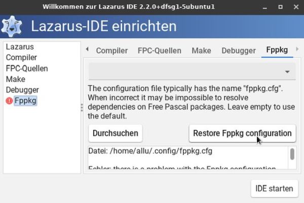 Lazarus/FPC on Linux Lite: Problem with Fppkg configuration file