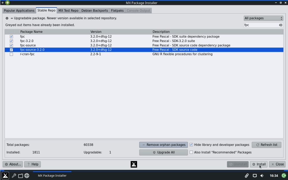 Lazarus/FPC on MX Linux: Installing the FPC packages using MX Package Installer