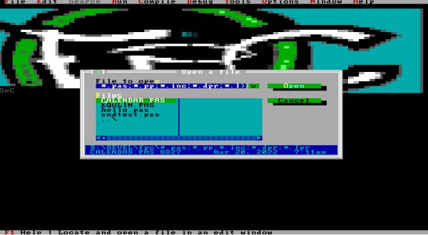 Free Pascal on FreeDOS: Opening a source file in the IDE