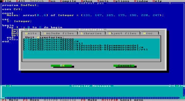 Free Pascal on FreeDOS: Unit directories correctly set in the IDE