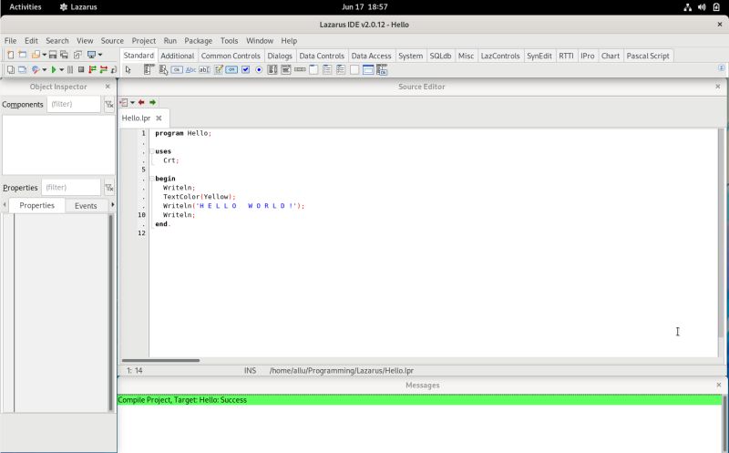 Lazarus on Fedora: Building a simple program in the Lazarus IDE with rearranged windows