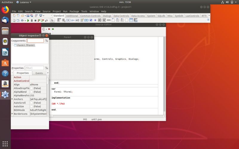 The Lazarus IDE with a new project opened