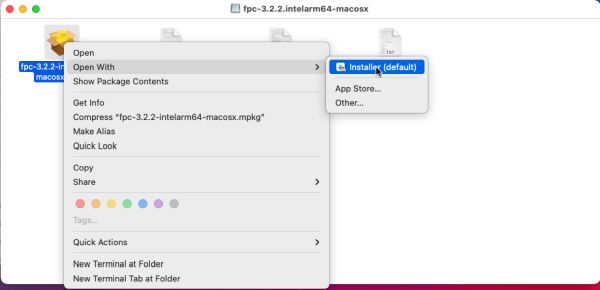 FPC installation: Opening the installer package with CTRL + Open