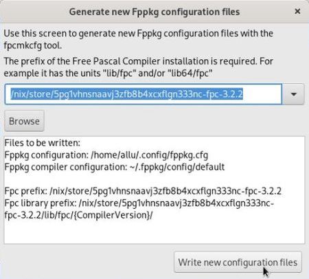 Installing Lazarus on NixOS: Rewriting the Fppkg configuration files in the 'Configure Lazarus IDE' window
