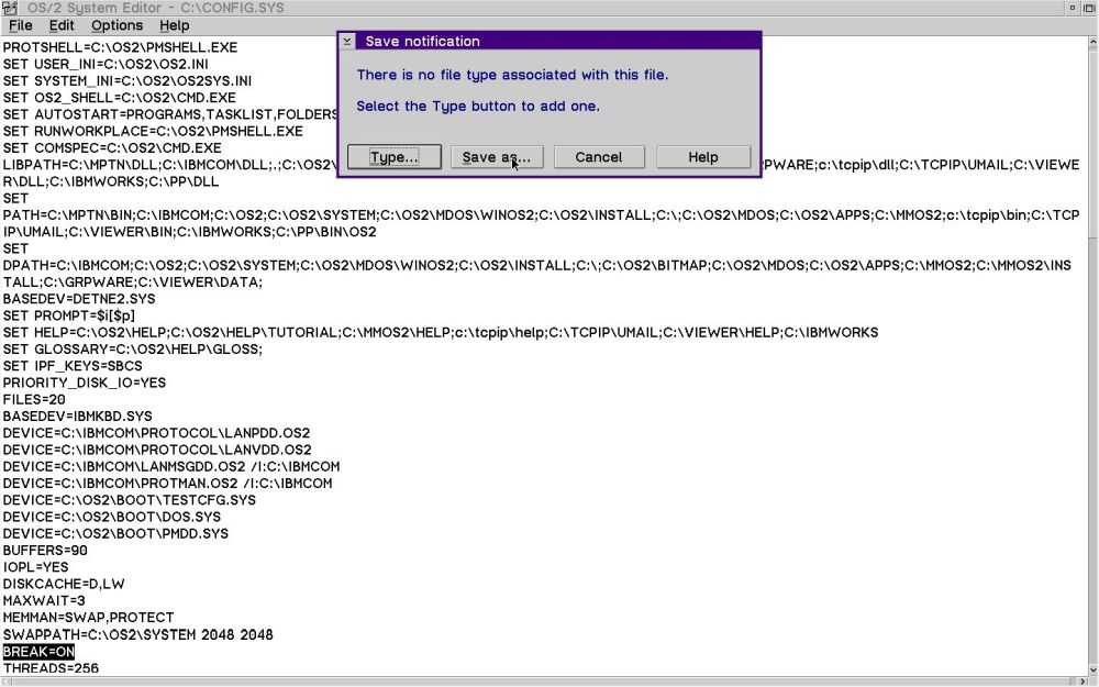 Installing Free Pascal on OS/2: Saving config.sys after modifying PATH and LIBPATH [1]