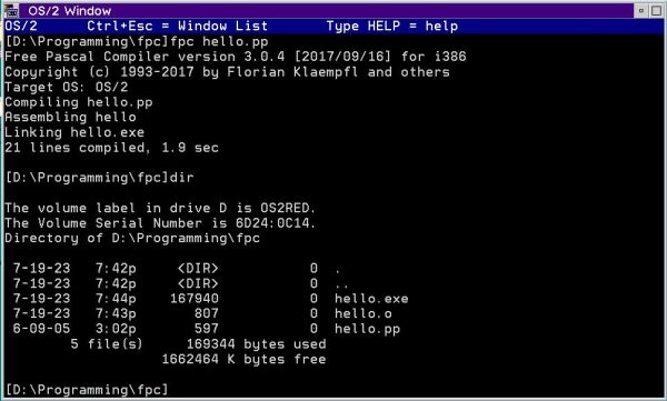 Building a Free Pascal program on OS/2 (command line): Build and files created