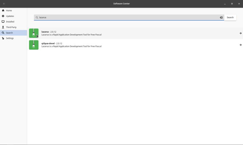Lazarus/FPC on Solus: Searching for the Lazarus package in Software Center