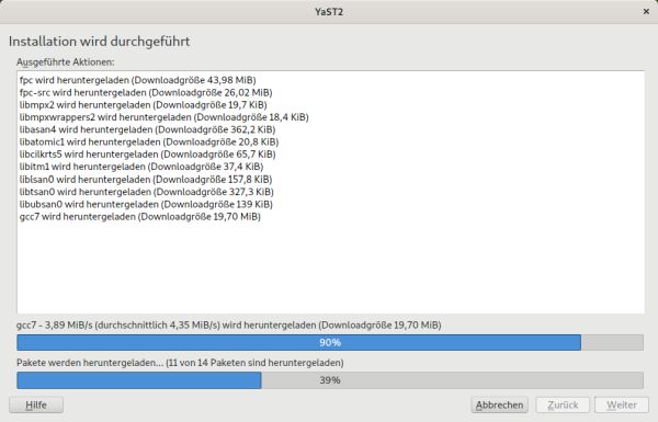 YaST2: Downloading the packages during installation of Lazarus/FPC