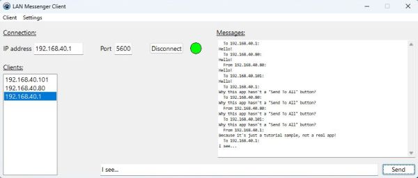 Simple Lazarus network project: Messages on a Windows 11 client