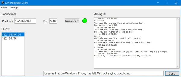 Simple Lazarus network project: Messages on a Windows 10 client