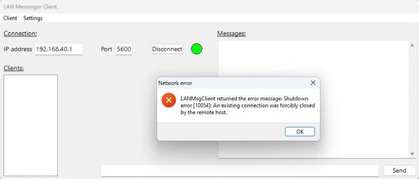 Simple Lazarus network project: Client shutdown error 10054