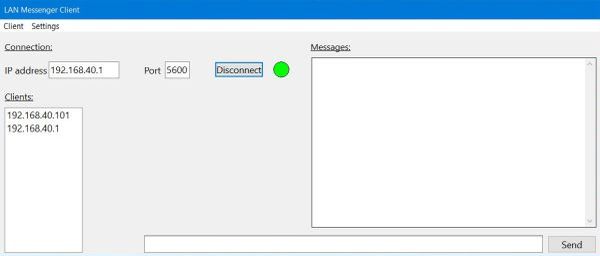 Simple Lazarus network project: Clients list on a Windows 10 client (2 clients connected)