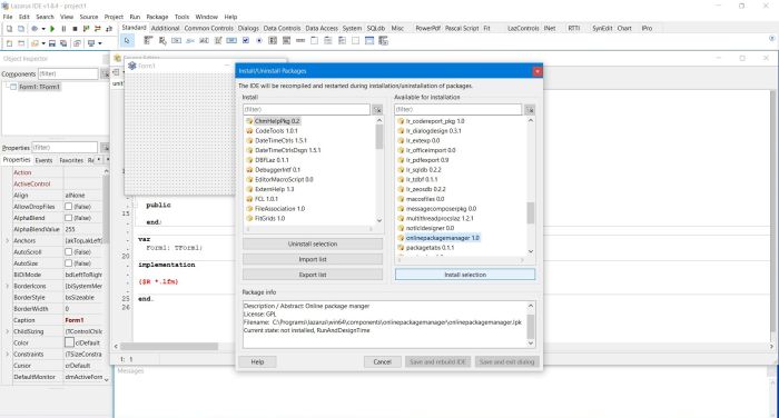 Lazarus packages: Installed and ready to install package lists