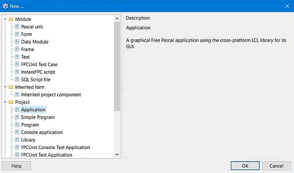Lazarus/Free Pascal: Creating a new project