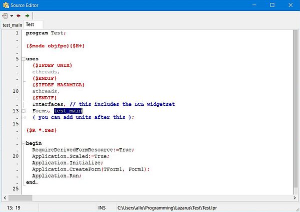 Typical content of a Lazarus Project Main Source file