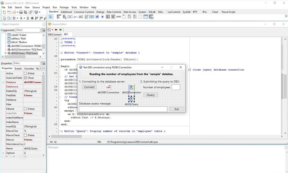 Simple Lazarus database project with IBM DB2: Database related components