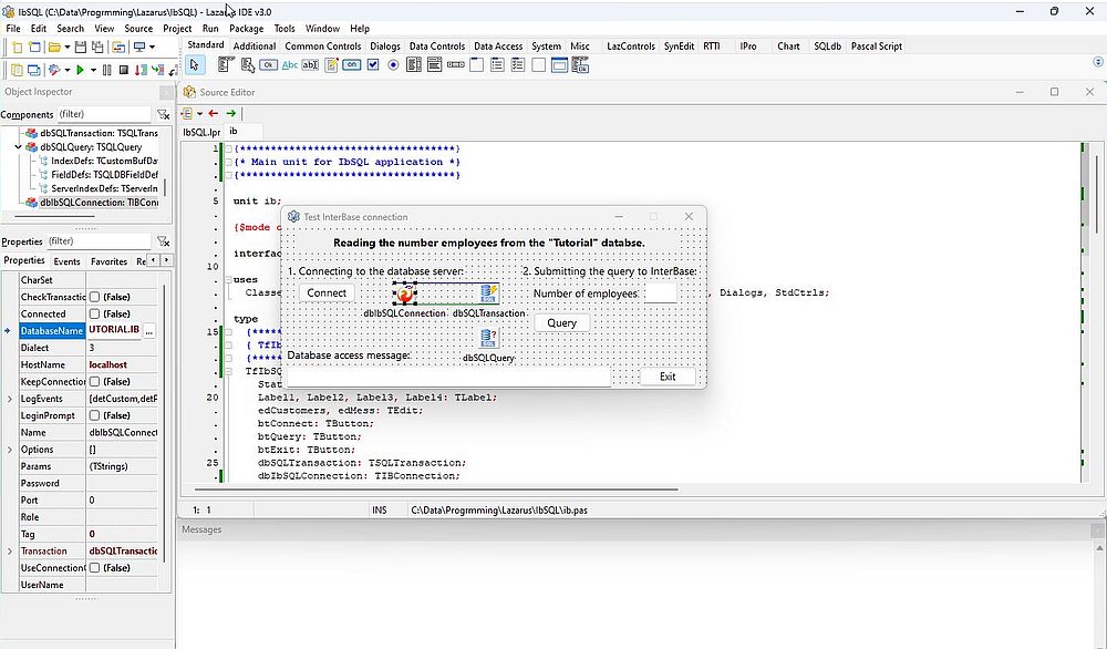 Simple Lazarus/Free Pascal database project with InterBase (using TIBConnection)