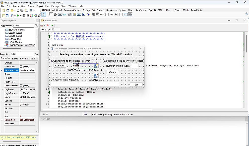 Simple Lazarus/Free Pascal database project with InterBase (using TODBCConnection)