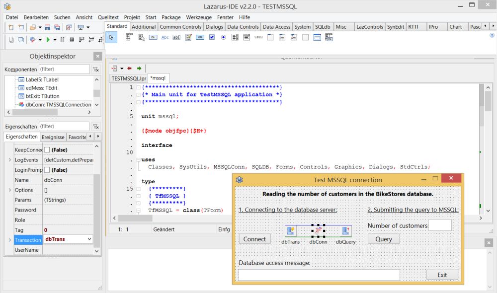 Lazarus/Free Pascal database project with MSSQL: The TMSSQLConnection component