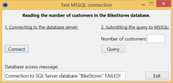 Lazarus/Free Pascal database project with MSSQL: MySQL Server connection failure (server down)