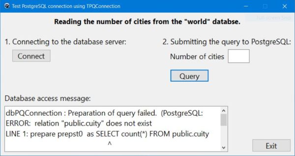 Lazarus/Free Pascal database project with PostgreSQL: Query failure because of a misspelled table name