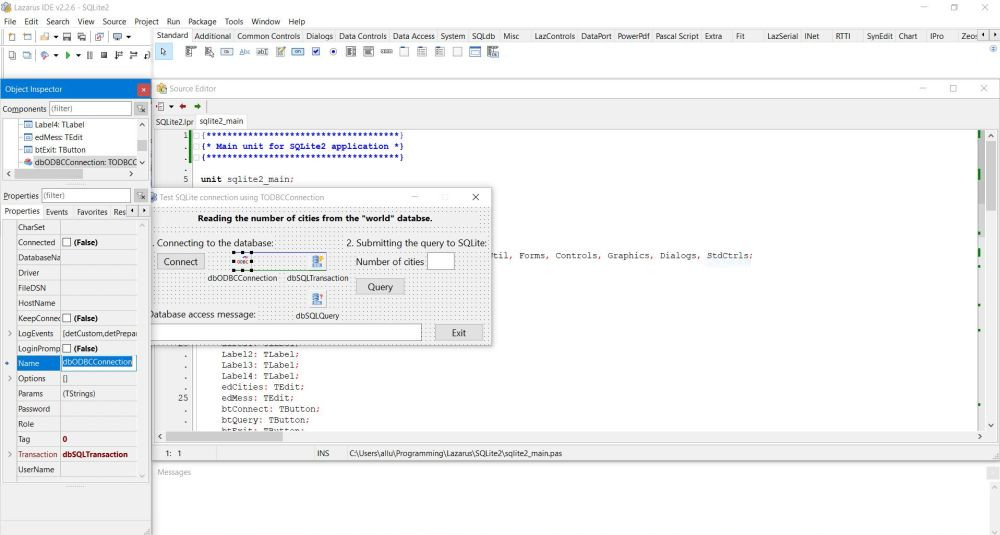 Lazarus project with SQLite: The TODBCconnection component