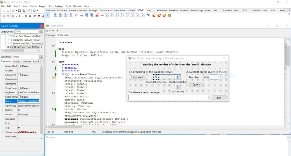 Lazarus project with SQLite: The TSQLite3Connection component