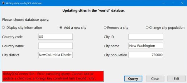 Lazarus database application: Adding a new city to the database - Foreign key constraint failure