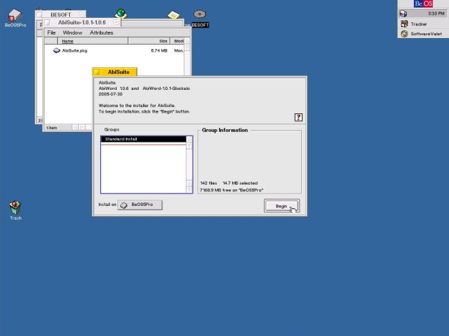 AbiWord on BeOS 5: Starting the installation